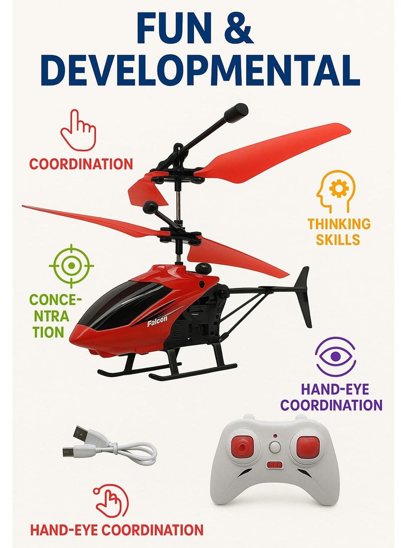 Hand Induction RC Helicopter With Cable And Remote-assorted ,Remote Control Helicopter Flying Toys, 2.5 Channel High Low Flight Suspension Induction Helicopter, Mini RC Helicopter for Kids Party Favours, Boy&Girls Birthday Gifts ((Red))  - Image 2