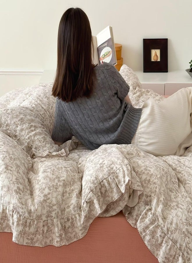 BuLuTu 2 Layers Cotton Muslin Duvet Cover Twin, Kids Boys Girls Comforter Cover Cute Rabbit Floral Print Quilt Cover Bedding Set All Seasons, Zipper & Corner Ties, Forest & Rabbit Pattern - Image 3