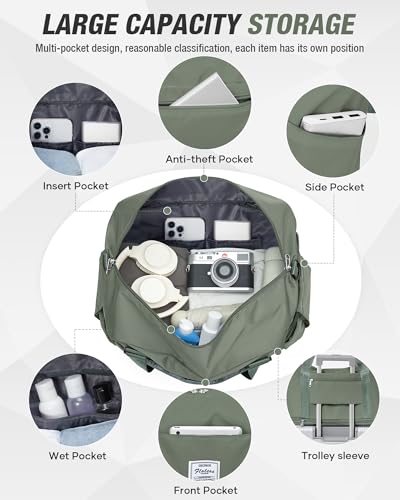 livbote Expandable Travel Duffle Bag for Women Men, Large Gym Bag Travel Tote Bags, Waterproof Carry On Personal Item Bag Airline Approved, Workout Weekender Bag for Overnight Trips with Luggage Sleeve, Green - Image 5