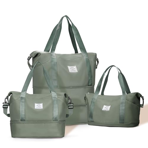 livbote Expandable Travel Duffle Bag for Women Men, Large Gym Bag Travel Tote Bags, Waterproof Carry On Personal Item Bag Airline Approved, Workout Weekender Bag for Overnight Trips with Luggage Sleeve, Green - Image 1