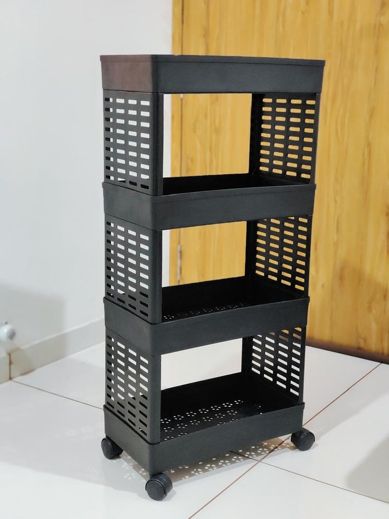 REKIRO Plastic Multipurpose 4-Tier Floor Mount Corner Storage Shelf, Organizer Rack for Kitchen/Dish, Black - Image 5