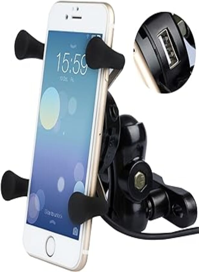 BlueFire Motorcycle Mobile Phone Holder, Universal X-Grip Aluminium 360° Rotatable Motorcycle Mobile Phone Holder with 5V 2.1A USB Charger for All 3.5 Inch to 6 Inch Mobile Phone GPS
