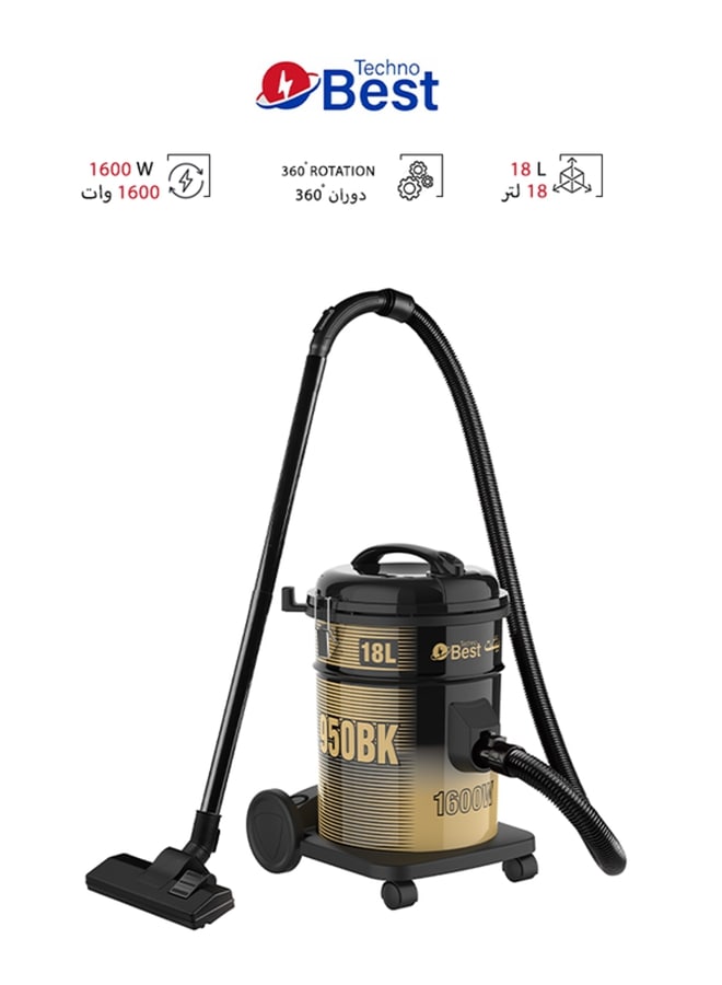 تكنو بيست مكنسة كهربائية برميل 18.0 L 1600.0 W BVC-018 ذهبي / أسود - Image 1