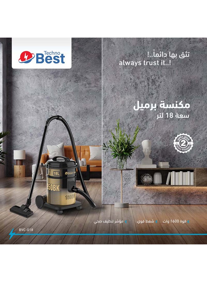 تكنو بيست مكنسة كهربائية برميل 18.0 L 1600.0 W BVC-018 ذهبي / أسود - Image 5