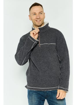 Men Textured Bomber Jacket, Charcoal