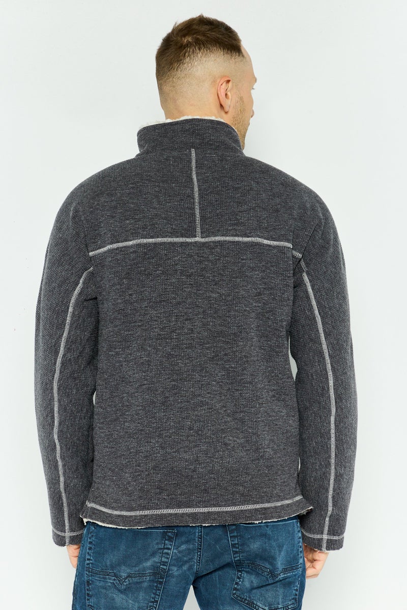 TRUE GRIT Men Textured Bomber Jacket, Charcoal - Image 3