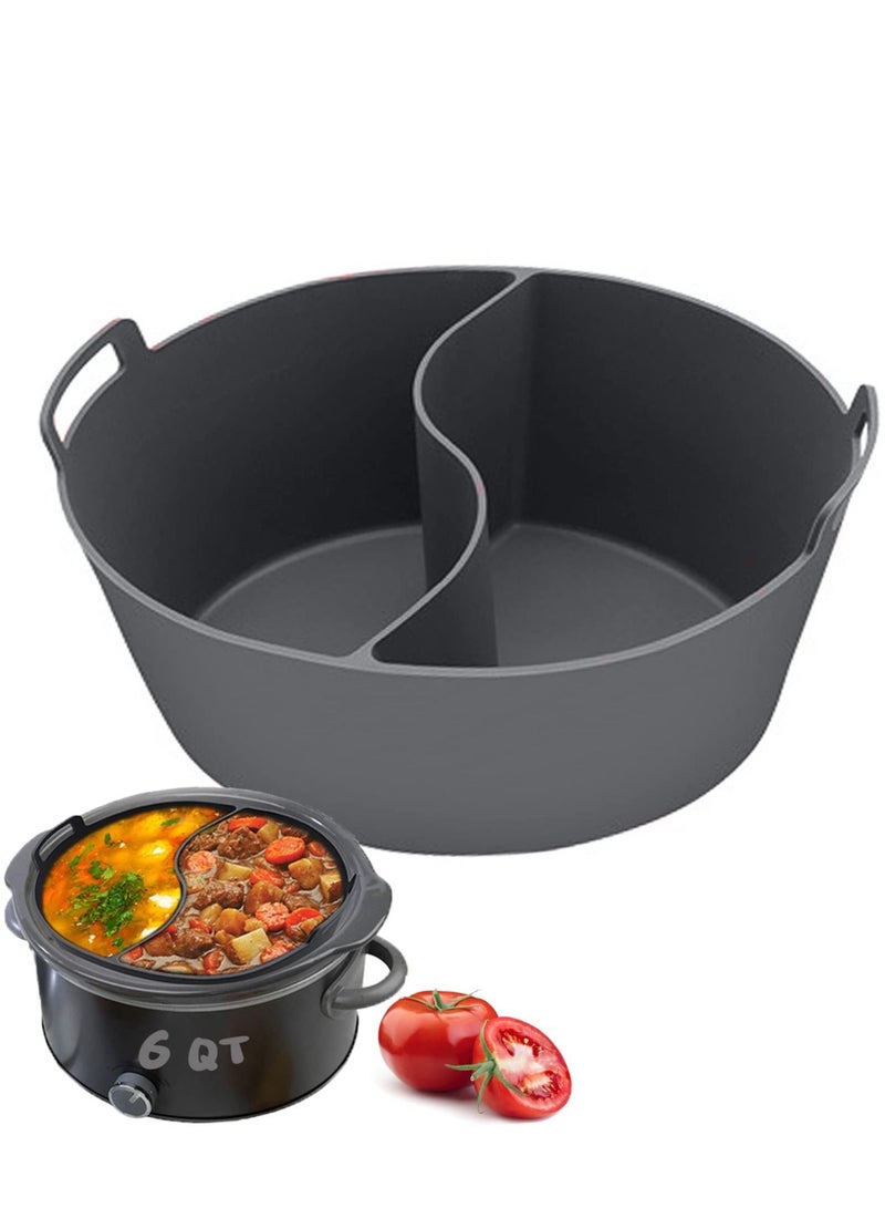 Slow Cooker Liners Fit Most 6QT Crockpot, Large Size Crock Pot Reusable/BPA Free/Leakproof/Dishwasher Silicone Crockpot 6-8QT Divider Divider, Grey - Image 1