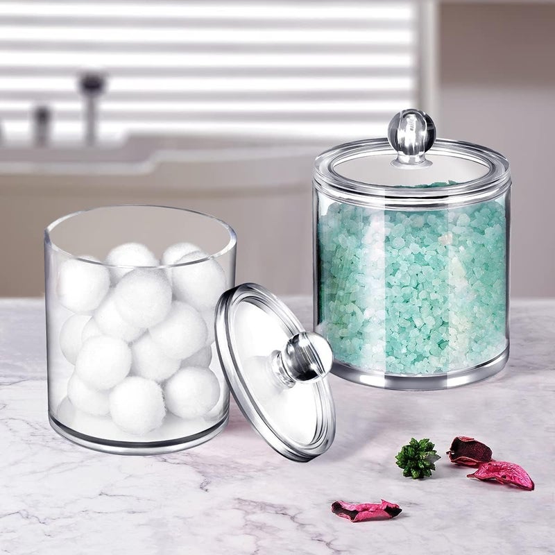 MEETOZ 2 Pack Qtip Holder Dispenser for Cotton Ball, Cotton Swab, Cotton Round Pads, Floss - Clear Plastic Apothecary Jar Set for Bathroom Canister Storage Vanity Makeup Organizer (2 Pack) - Image 3