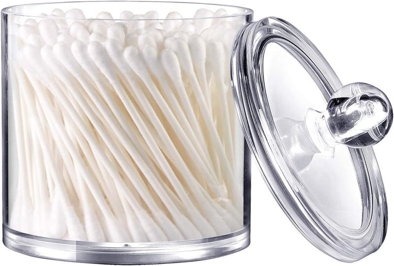 MEETOZ 2 Pack Qtip Holder Dispenser for Cotton Ball, Cotton Swab, Cotton Round Pads, Floss - Clear Plastic Apothecary Jar Set for Bathroom Canister Storage Vanity Makeup Organizer (2 Pack) - Image 4