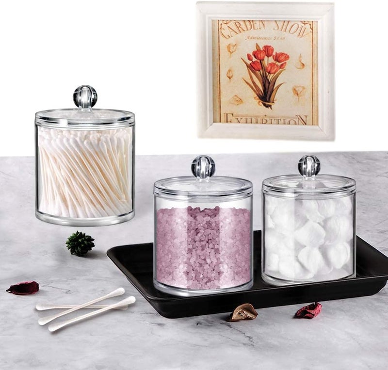 MEETOZ 2 Pack Qtip Holder Dispenser for Cotton Ball, Cotton Swab, Cotton Round Pads, Floss - Clear Plastic Apothecary Jar Set for Bathroom Canister Storage Vanity Makeup Organizer (2 Pack) - Image 5