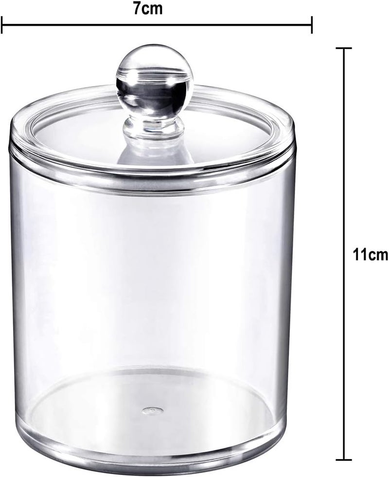 MEETOZ 2 Pack Qtip Holder Dispenser for Cotton Ball, Cotton Swab, Cotton Round Pads, Floss - Clear Plastic Apothecary Jar Set for Bathroom Canister Storage Vanity Makeup Organizer (2 Pack) - Image 2