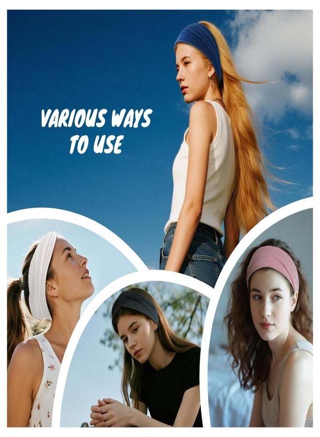 HSEM Headbands for Women, Non Silp Wide Hair Bands, Elastic Thick Head Bands, Stretchy Soft Sports Sweat Bands for Spa Workout Running Gym, Twist Knotted Cotton Cloth Turban Hair Accessories 6Pcs - Image 5