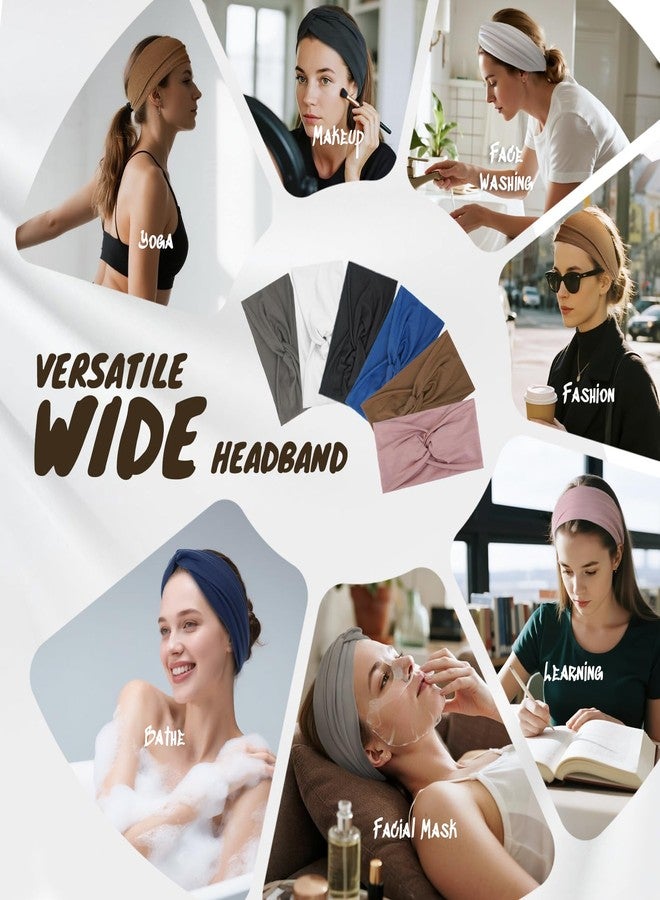 HSEM Headbands for Women, Non Silp Wide Hair Bands, Elastic Thick Head Bands, Stretchy Soft Sports Sweat Bands for Spa Workout Running Gym, Twist Knotted Cotton Cloth Turban Hair Accessories 6Pcs - Image 4