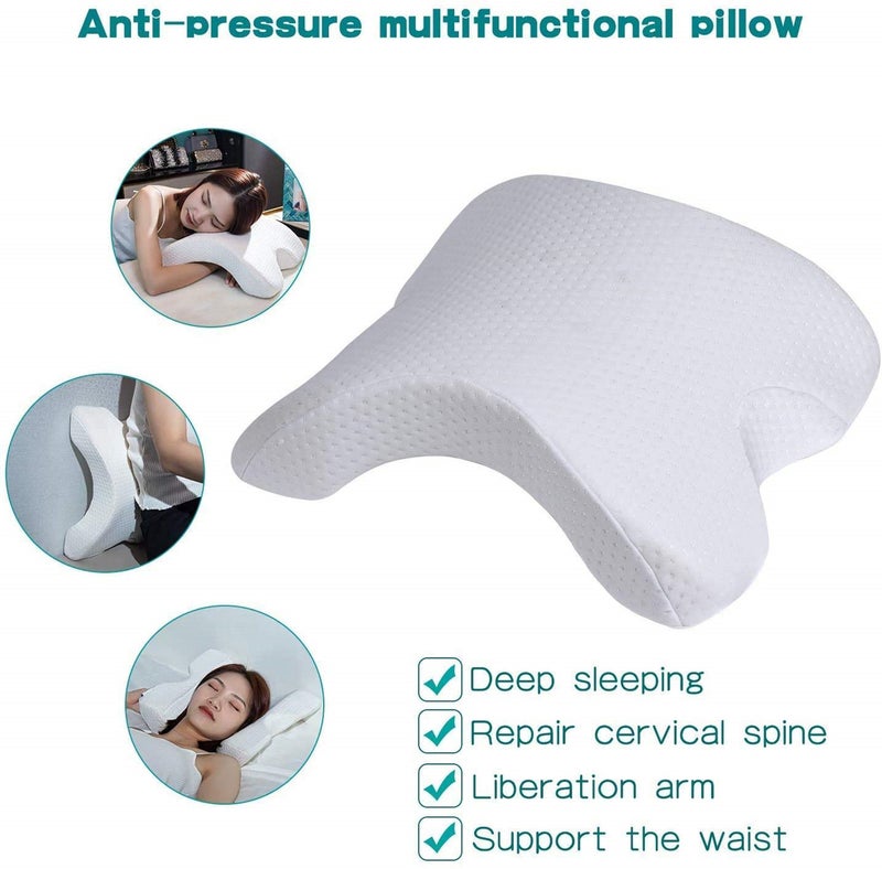 ZURITY U-Shaped Curved Memory Foam Sleeping Neck Cervical Pillow with Hollow Design Arm Rest Hand Pillow (White, Standard) - Image 4