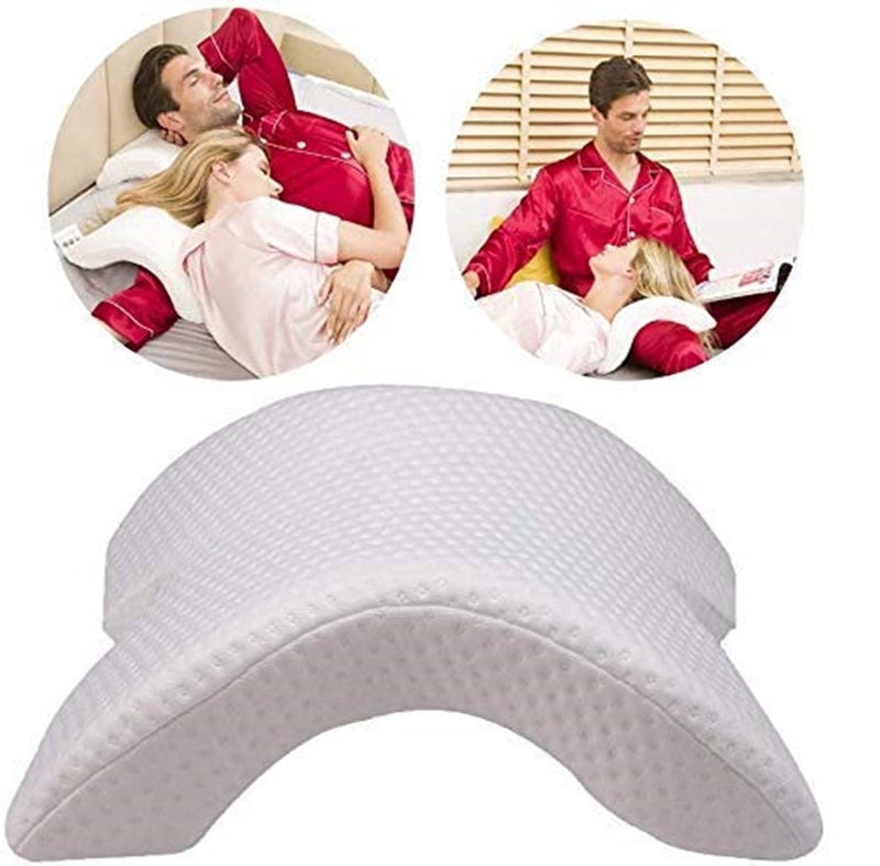 ZURITY U-Shaped Curved Memory Foam Sleeping Neck Cervical Pillow with Hollow Design Arm Rest Hand Pillow (White, Standard) - Image 1