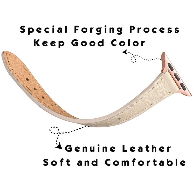 STIROLL Slim Leather Bands Compatible with Apple Watch Band 38mm 40mm 41mm 42mm(Series 11 10), Top Grain Leather Watch Thin Wristband for iWatch SE 9 8 7 6 5 4 3 2 1 (Beige Rose Gold) - Image 3