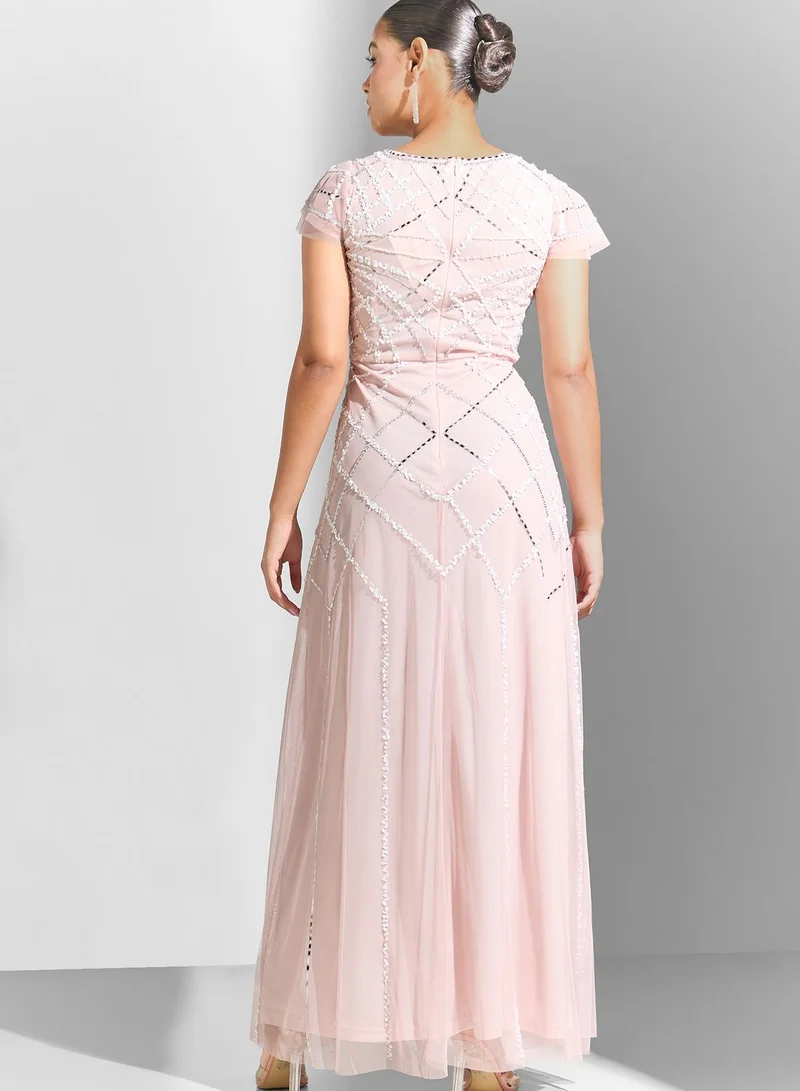 Amelia Rose Embellished Mesh Tiered Dress