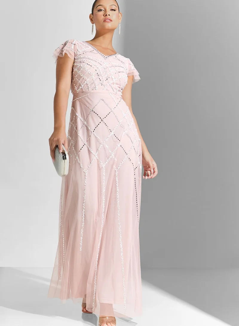 Amelia Rose Embellished Mesh Tiered Dress