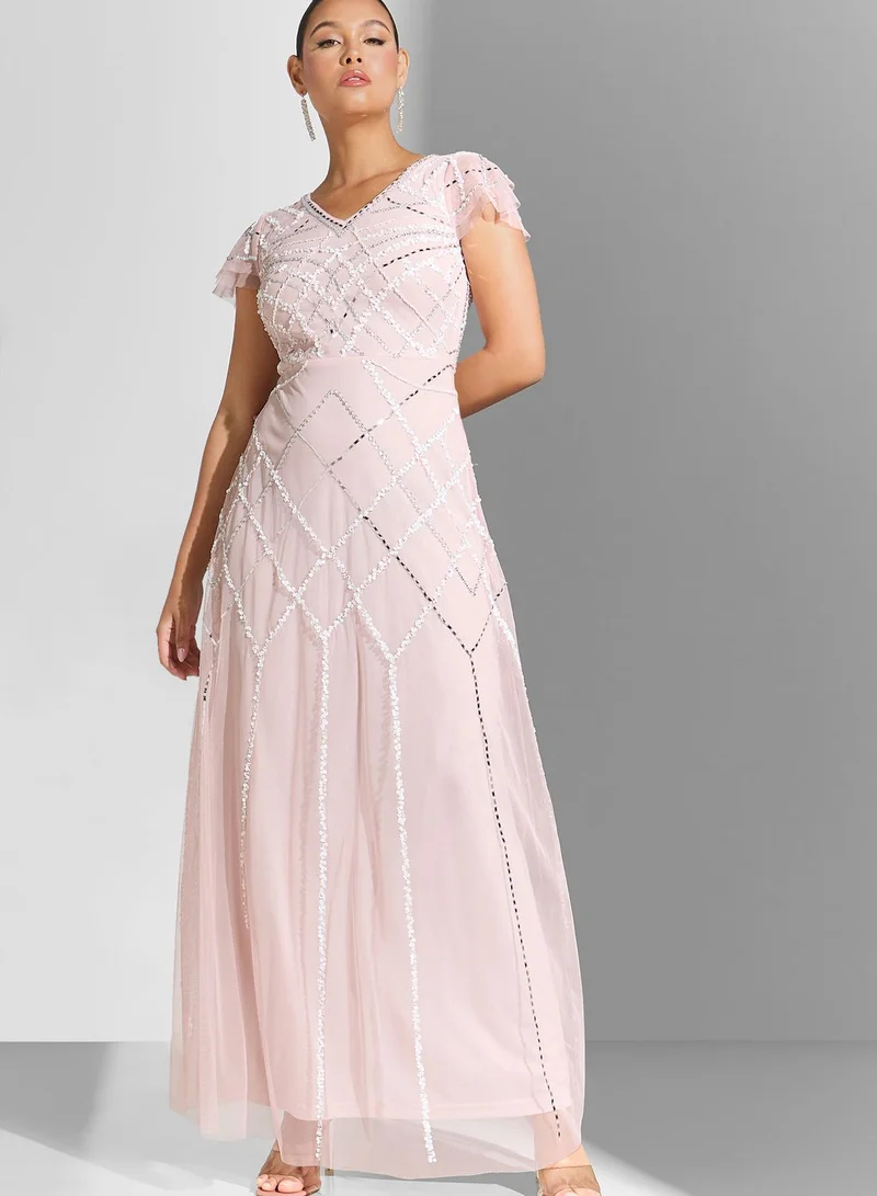 Amelia Rose Embellished Mesh Tiered Dress