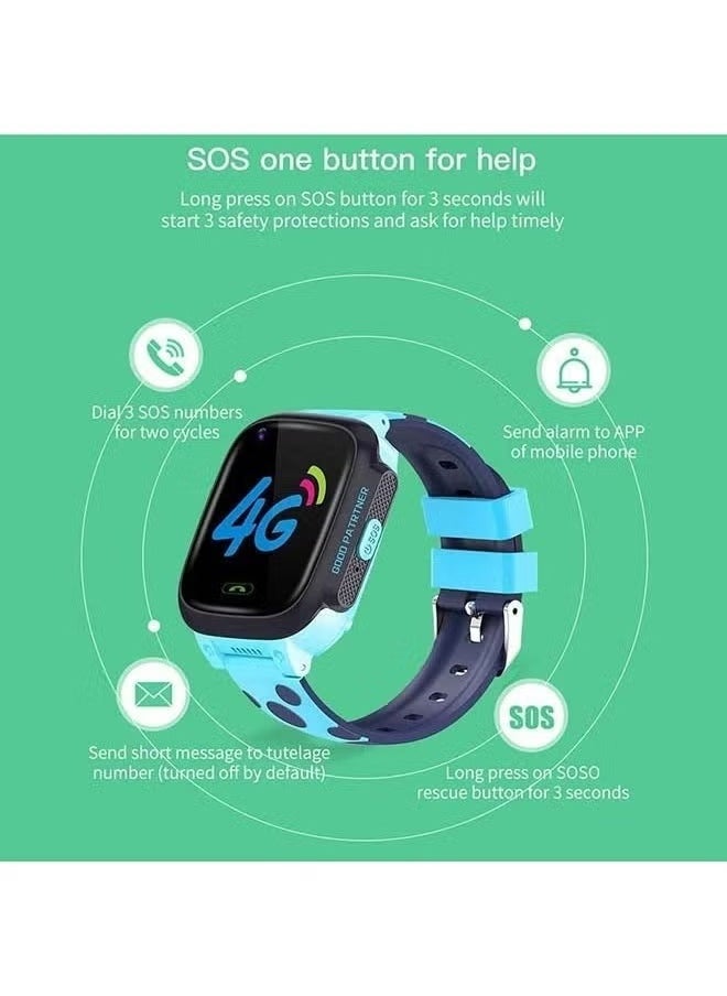 "4G GPS Waterproof Kids Smartwatch – Real-Time Location Tracking, Two-Way Calling, Durable Design for Child Safety & Communication – Blue"
