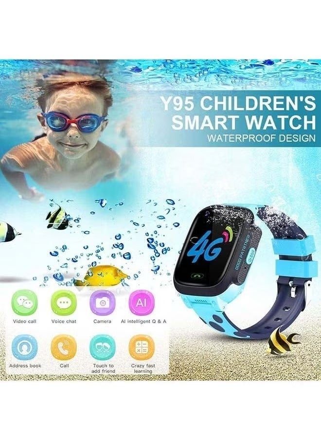 "4G GPS Waterproof Kids Smartwatch – Real-Time Location Tracking, Two-Way Calling, Durable Design for Child Safety & Communication – Blue"