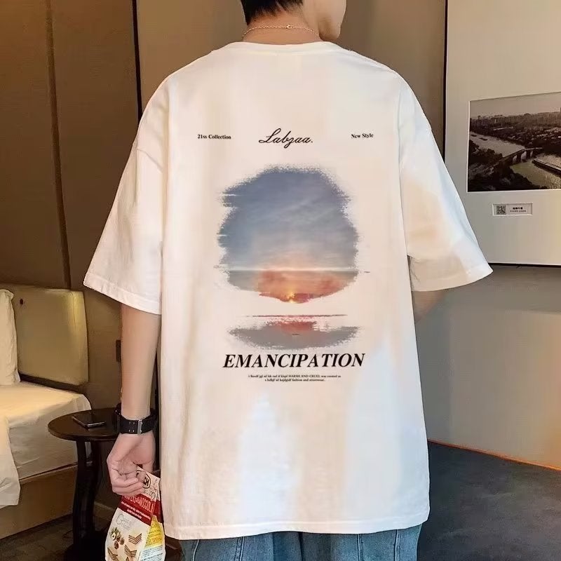 Short-sleeved T-shirt Men's Trendy Brand Trendy Ins All-match Couple's Top Clothes Summer National Trendy Loose Design Sense Half-sleeved T-shirt - Image 5