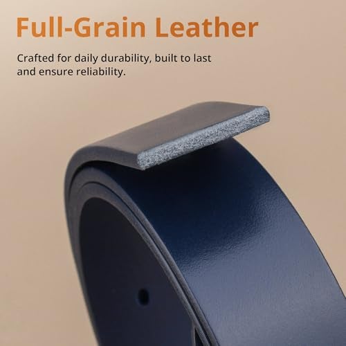 Buffway Men’s Full Grain Leather Belt – Solid One-Piece Leather, 1.5” Wide for Jeans & Business Casual, Gift Box Included - 56” Navy Blue - Image 4