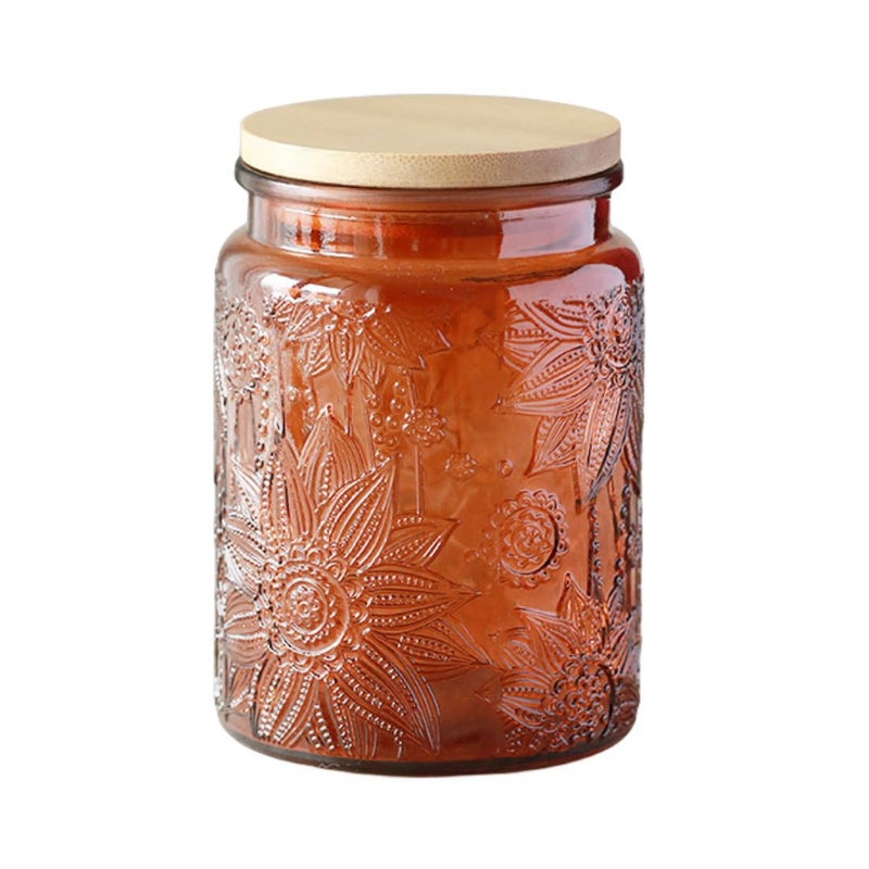 ANSQU Vintage Glass Kitchen Storage Counter Jar, Candy Jars with Lids, Coffee Container for Ground Coffee, Mason Jar Hold Coffee Beans, Tea, Sugar, Bath Salts & More, 23.7 FL OZ (Light Brown, 1Pack) - Image 1