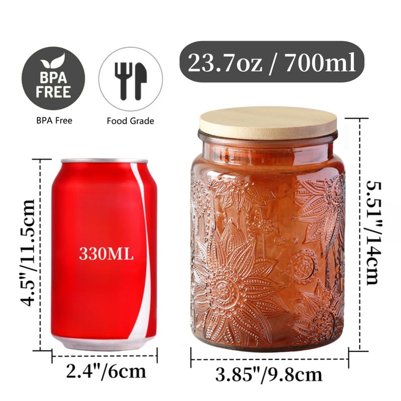 ANSQU Vintage Glass Kitchen Storage Counter Jar, Candy Jars with Lids, Coffee Container for Ground Coffee, Mason Jar Hold Coffee Beans, Tea, Sugar, Bath Salts & More, 23.7 FL OZ (Light Brown, 1Pack) - Image 2