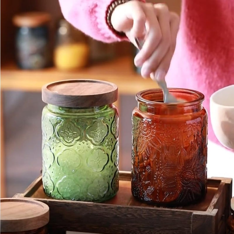 ANSQU Vintage Glass Kitchen Storage Counter Jar, Candy Jars with Lids, Coffee Container for Ground Coffee, Mason Jar Hold Coffee Beans, Tea, Sugar, Bath Salts & More, 23.7 FL OZ (Light Brown, 1Pack) - Image 3