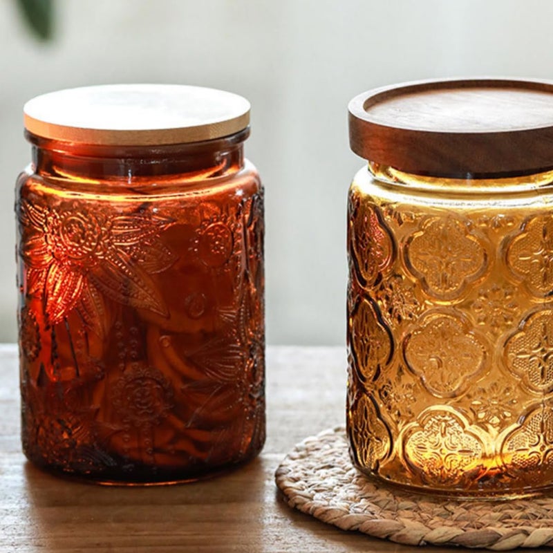 ANSQU Vintage Glass Kitchen Storage Counter Jar, Candy Jars with Lids, Coffee Container for Ground Coffee, Mason Jar Hold Coffee Beans, Tea, Sugar, Bath Salts & More, 23.7 FL OZ (Light Brown, 1Pack) - Image 5