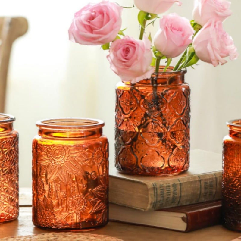 ANSQU Vintage Glass Kitchen Storage Counter Jar, Candy Jars with Lids, Coffee Container for Ground Coffee, Mason Jar Hold Coffee Beans, Tea, Sugar, Bath Salts & More, 23.7 FL OZ (Light Brown, 1Pack) - Image 4