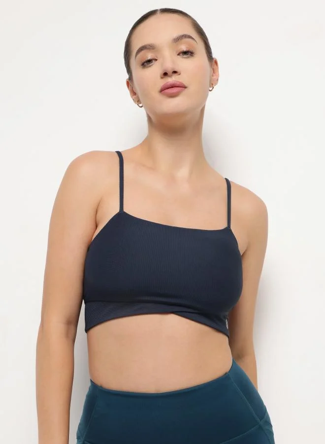 Long-Line Ribbed Pilates Bralette – Night Empyrean Black