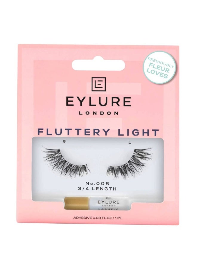 EYLURE 3/4 Length Fluttery Light Reusable False Eye Lashes No. 008, Pack of 1 Pair
