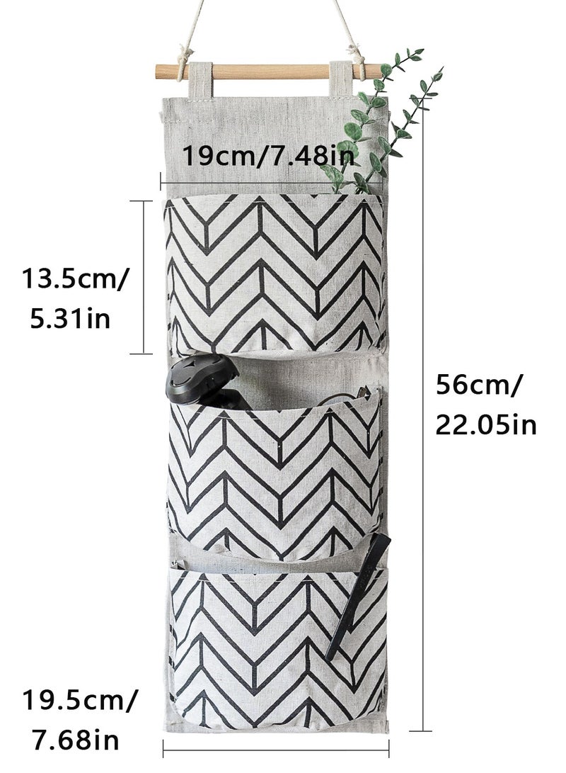 3 Big Pockets Linen Cotton Fabric Hanging Storage Bag Home Door Organizer 56*19.5cm White  - Image 4