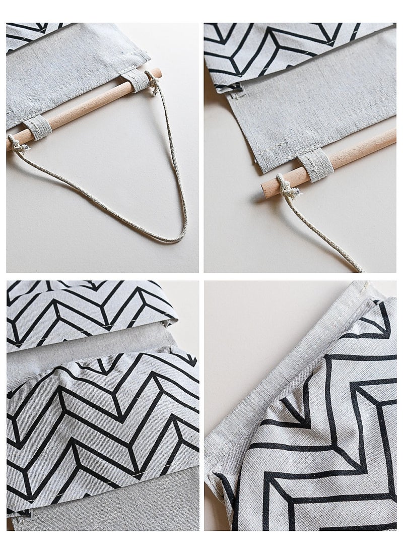 3 Big Pockets Linen Cotton Fabric Hanging Storage Bag Home Door Organizer 56*19.5cm White  - Image 5