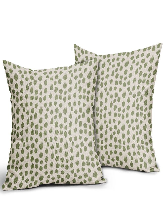 Sweetshow Sage Green Cream Pillow Covers 18x18 Set of 2 Boho Design Polka Dot Throw Pillows Modern Brush Strokes Print Decorative Outdoor Pillowcase Square Cushion Cover Linen Pillow Case for Sofa Couch Bed - Image 2
