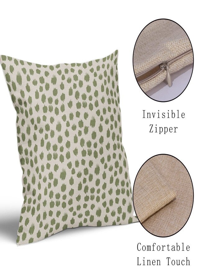 Sweetshow Sage Green Cream Pillow Covers 18x18 Set of 2 Boho Design Polka Dot Throw Pillows Modern Brush Strokes Print Decorative Outdoor Pillowcase Square Cushion Cover Linen Pillow Case for Sofa Couch Bed - Image 4