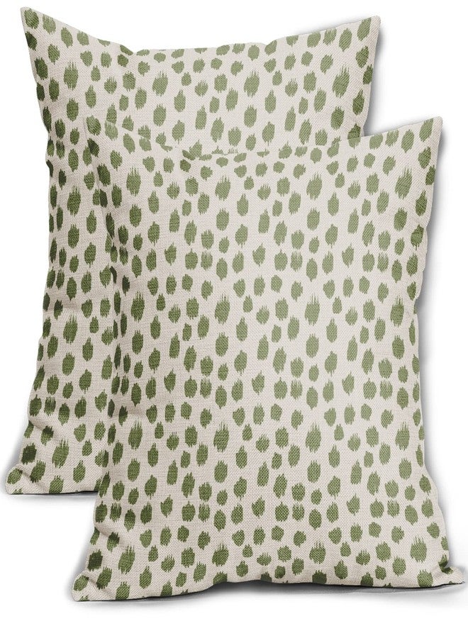 Sweetshow Sage Green Cream Pillow Covers 18x18 Set of 2 Boho Design Polka Dot Throw Pillows Modern Brush Strokes Print Decorative Outdoor Pillowcase Square Cushion Cover Linen Pillow Case for Sofa Couch Bed - Image 1