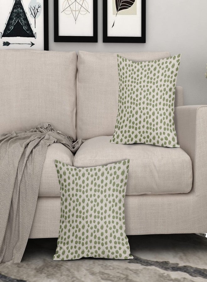 Sweetshow Sage Green Cream Pillow Covers 18x18 Set of 2 Boho Design Polka Dot Throw Pillows Modern Brush Strokes Print Decorative Outdoor Pillowcase Square Cushion Cover Linen Pillow Case for Sofa Couch Bed - Image 3