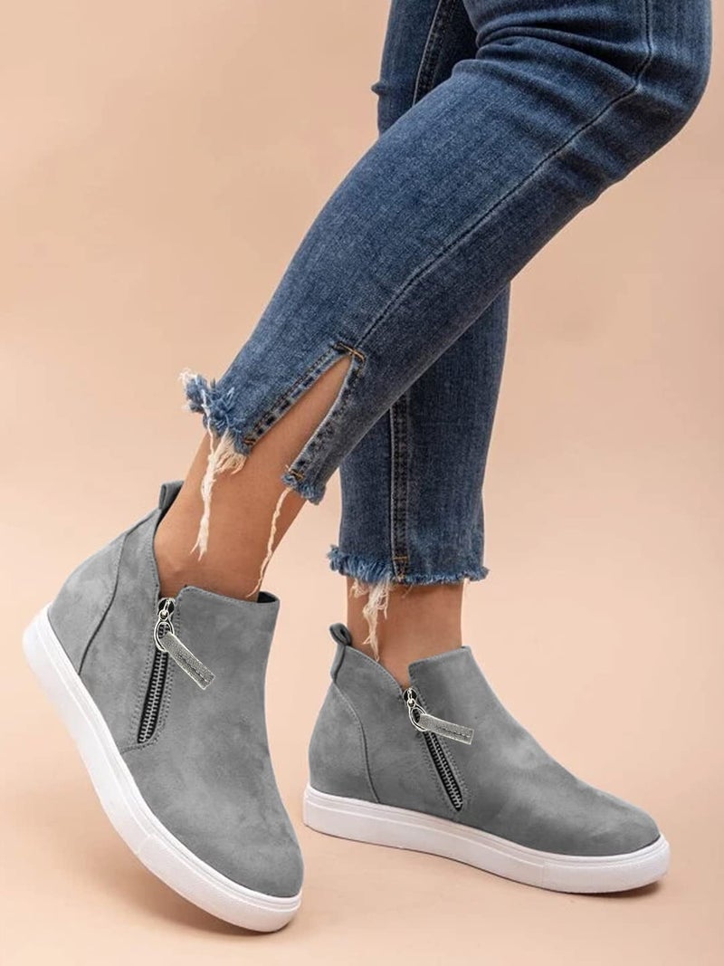 Shoetopia Women's Stylish Suede Casual Boot Sneakers | Ankle Length Slip-On Booot with Side Zipper & Comfortable Slip-Resist Sole - Image 1