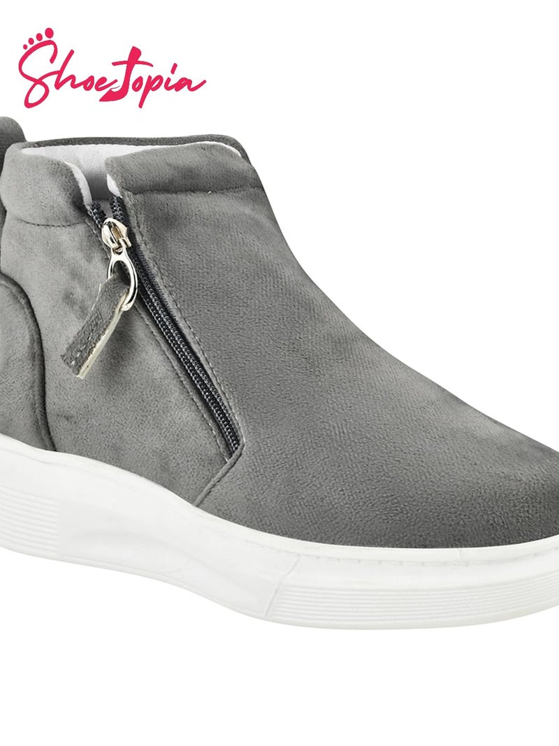 Shoetopia Women's Stylish Suede Casual Boot Sneakers | Ankle Length Slip-On Booot with Side Zipper & Comfortable Slip-Resist Sole - Image 5