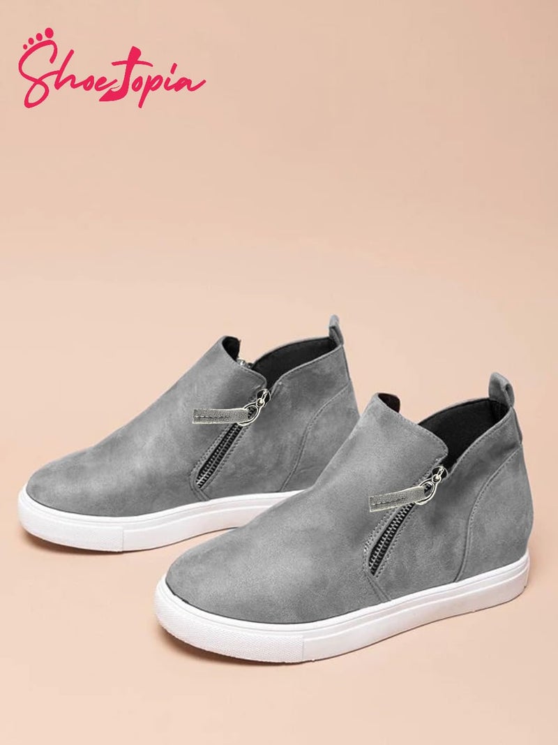 Shoetopia Women's Stylish Suede Casual Boot Sneakers | Ankle Length Slip-On Booot with Side Zipper & Comfortable Slip-Resist Sole - Image 3