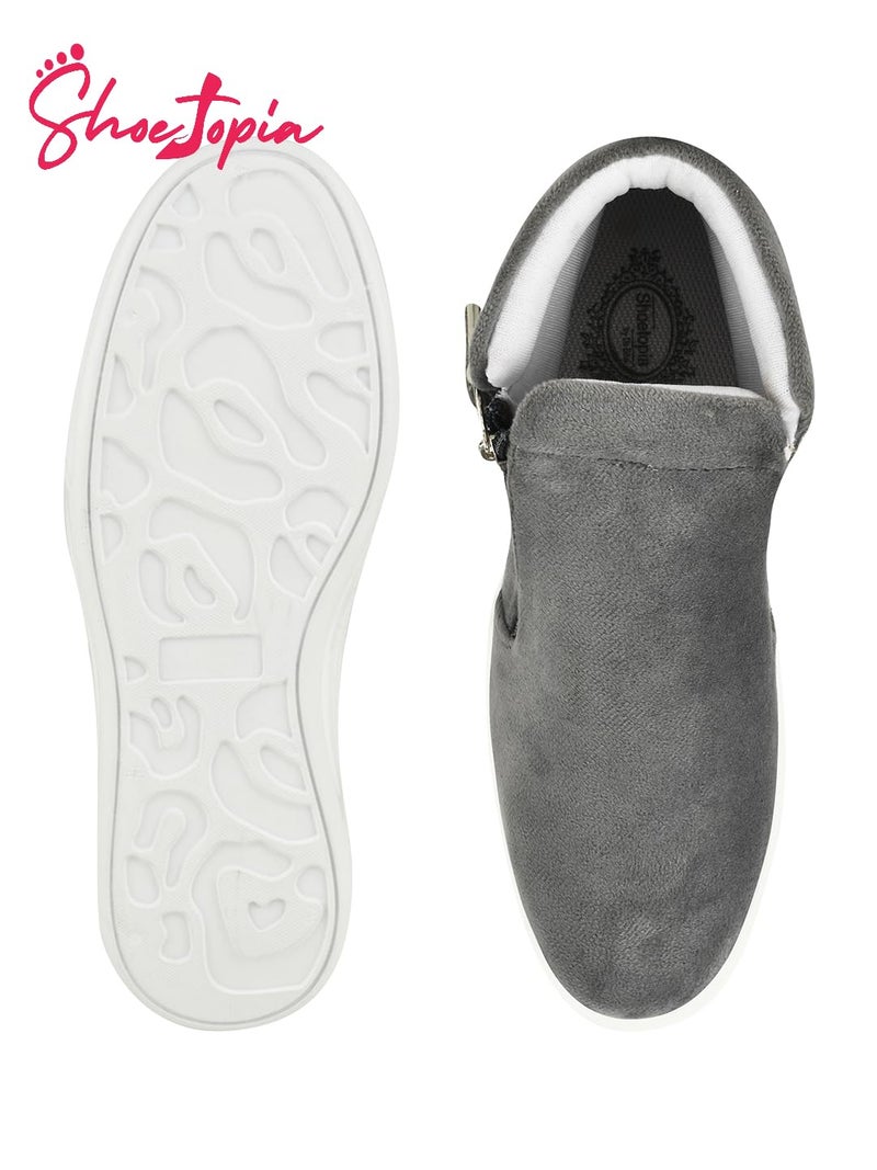 Shoetopia Women's Stylish Suede Casual Boot Sneakers | Ankle Length Slip-On Booot with Side Zipper & Comfortable Slip-Resist Sole - Image 4