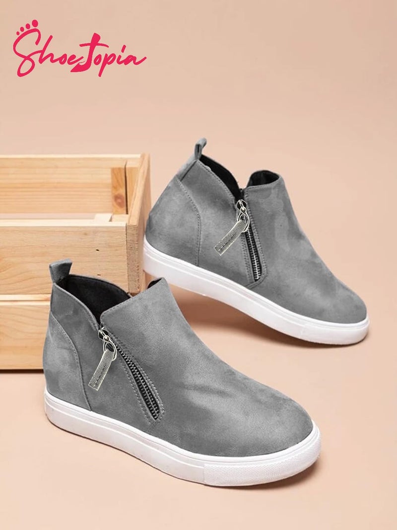 Shoetopia Women's Stylish Suede Casual Boot Sneakers | Ankle Length Slip-On Booot with Side Zipper & Comfortable Slip-Resist Sole - Image 2