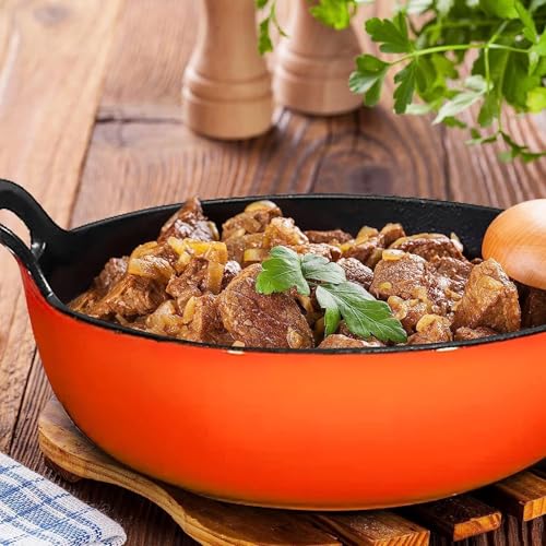 CountryCook Enamel Coated 24cms Cast Iron Pan with Wooden Lid Induction Friendly Heavy Duty Cookware - Image 4