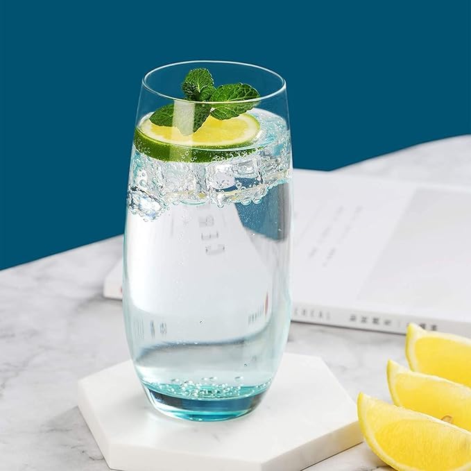PrimeWorld Blue Premium Juice Glasses Set of 6 – 300ml | Stylish Transparent Highball Tumblers for Water, Juice, Beer, Cocktails & Mixed Drinks | Lead-Free Drinking Glasses - Image 1