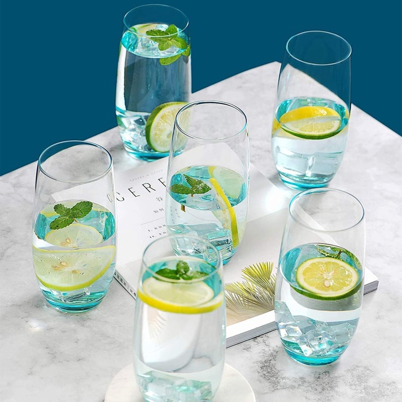PrimeWorld Blue Premium Juice Glasses Set of 6 – 300ml | Stylish Transparent Highball Tumblers for Water, Juice, Beer, Cocktails & Mixed Drinks | Lead-Free Drinking Glasses - Image 4