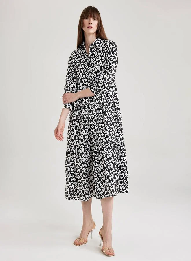 DeFacto Geometric Print Poplin Shirt Midi Dress by Styli