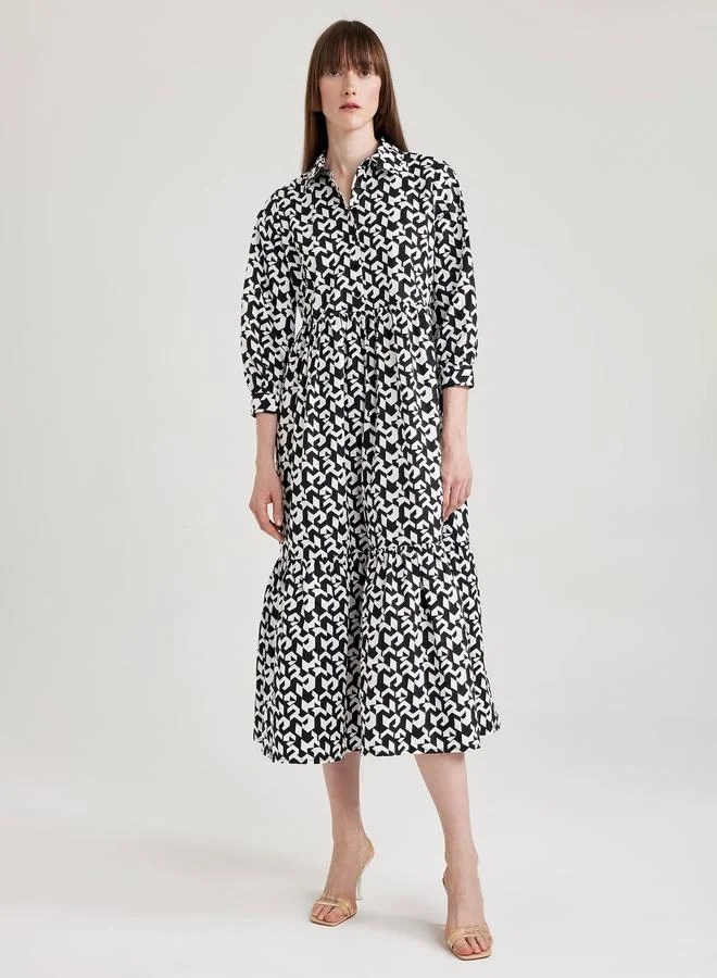 DeFacto Geometric Print Poplin Shirt Midi Dress by Styli